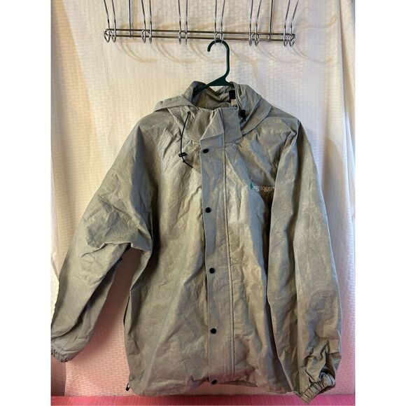 Frogg Toggs green rain jacket hooded large L 100 polypropylene packable ultralig - Picture 2 of 8